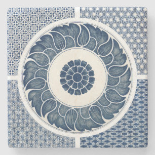 Antiek Chinees Blauw Witte Porselein Patroon Stenen Onderzetter