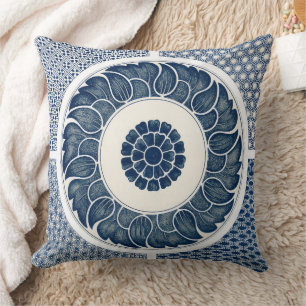 Antiek Chinees Blauw Witte Porseleinen Patroon Kussen