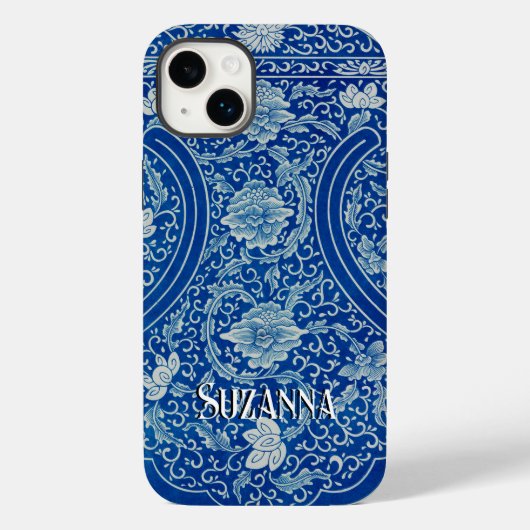 Antiek Chinees Bloemen Kobalt Blauw Patroonnaam Case-Mate iPhone Case (Achterkant)