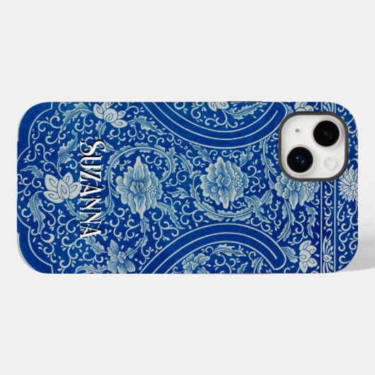 Antiek Chinees Bloemen Kobalt Blauw Patroonnaam Case-Mate iPhone Case (Achterkant (horizontaal))