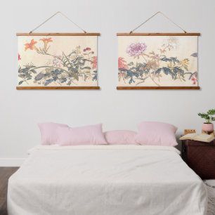 Antiek Chinees bloemenschilderij van Ju Lian Print Hangend Wandkleed