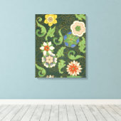 Antiek Chinees Cloisonné-patroon: Jade Groen Canvas Afdruk (Insitu (Houten vloer))