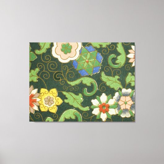 Antiek Chinees Cloisonné-patroon: Jade Groen Canvas Afdruk (Voorkant)