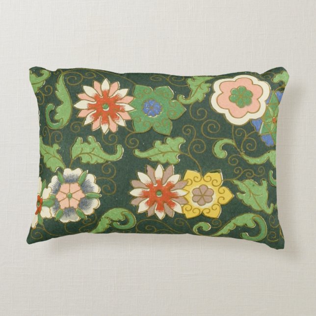 Antiek Chinees Cloisonné-patroon: Jade Groen Decoratief Kussen (Achterkant)