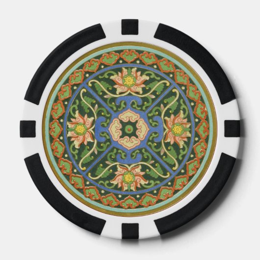 Antiek Chinees Cloisonné-patroon: Jade Groen Poker Chips (Voorkant)
