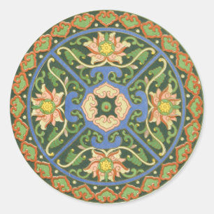 Antiek Chinees Cloisonné-patroon: Jade Groen Ronde Sticker