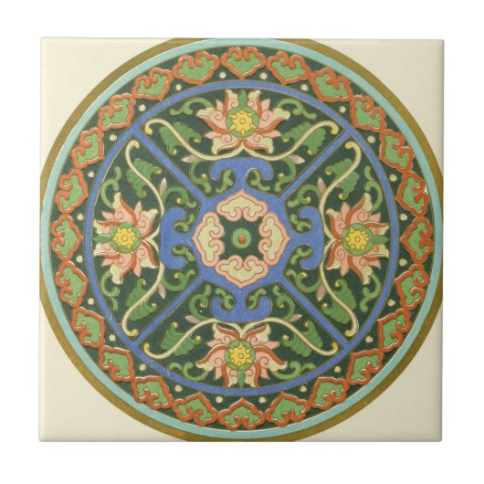 Antiek Chinees Cloisonné-patroon: Jade Groen Tegeltje (Voorkant)