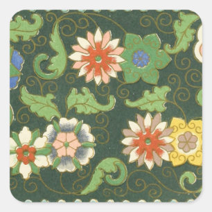 Antiek Chinees Cloisonné-patroon: Jade Groen Vierkante Sticker