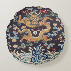 Antiek Chinees Draak Oriëntaals Zijde Patroon Rond Kussen