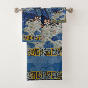 Antiek Chinees Kraanpatroon: Imperiaal Blauw Bad Handdoek
