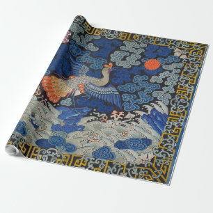Antiek Chinees Kraanpatroon: Imperiaal Blauw Cadeaupapier