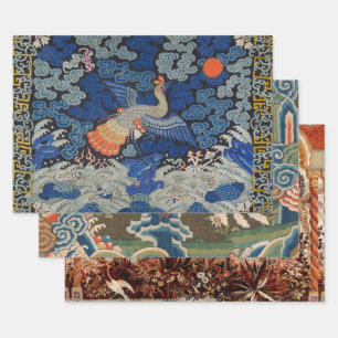 Antiek Chinees Kraanpatroon: Imperiaal Blauw Inpakpapier Vel