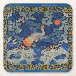 Antiek Chinees Kraanpatroon: Imperiaal Blauw Kartonnen Onderzetters