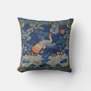 Antiek Chinees Kraanpatroon: Imperiaal Blauw Kussen