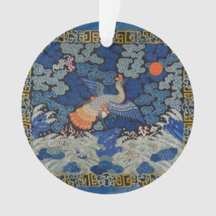 Antiek Chinees Kraanpatroon: Imperiaal Blauw Ornament