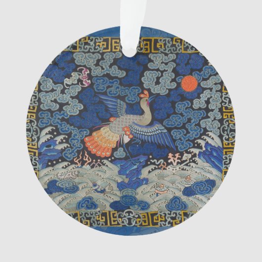 Antiek Chinees Kraanpatroon: Imperiaal Blauw Ornament (voorkant)