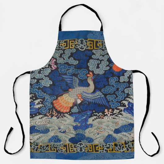 Antiek Chinees Kraanpatroon: Imperiaal Blauw Schort (Voorkant)