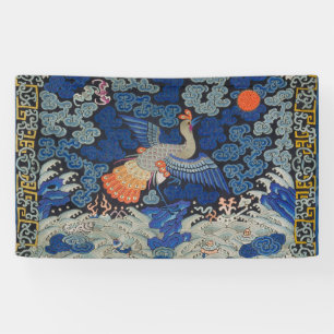Antiek Chinees Kraanpatroon: Imperiaal Blauw Spandoek
