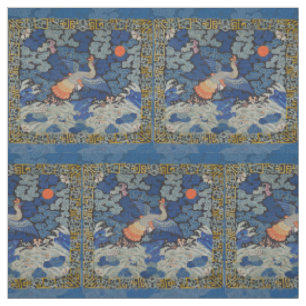 Antiek Chinees Kraanpatroon: Imperiaal Blauw Stof