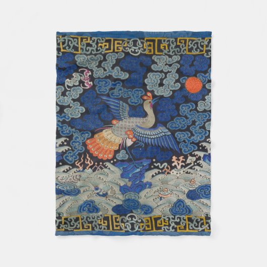 Antiek Chinees Kraanpatroon: Keizerblauw Fleece Deken (Voorkant)