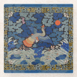 Antiek Chinees Kraanpatroon: Keizerblauw Glazen Onderzetter