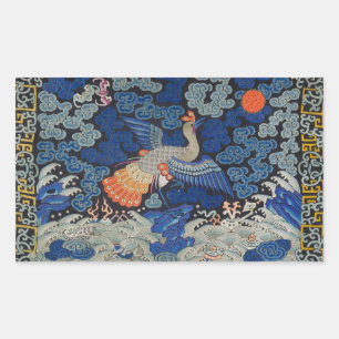 Antiek Chinees Kraanpatroon: Keizerblauw Rechthoekige Sticker