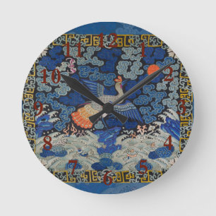 Antiek Chinees Kraanpatroon: Keizerblauw Ronde Klok