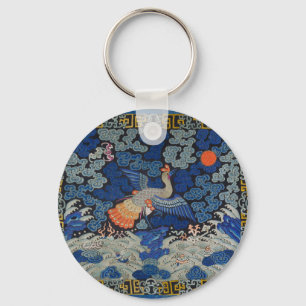 Antiek Chinees Kraanpatroon: Keizerblauw Sleutelhanger