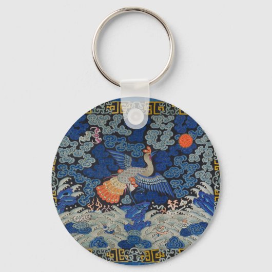 Antiek Chinees Kraanpatroon: Keizerblauw Sleutelhanger (Voorkant)