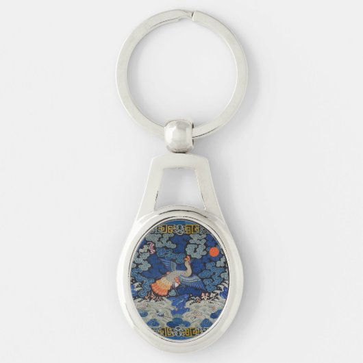 Antiek Chinees Kraanpatroon: Keizerblauw Sleutelhanger (Voorkant)