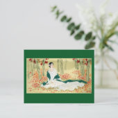 Antiek Chinees schilderen van Lady in Green & Whit Briefkaart (Staand voorkant)