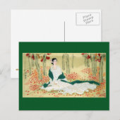 Antiek Chinees schilderen van Lady in Green & Whit Briefkaart (Voorkant / Achterkant)