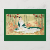 Antiek Chinees schilderen van Lady in Green & Whit Briefkaart (Voorkant)