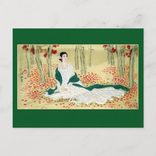 Antiek Chinees schilderen van Lady in Green & Whit Briefkaart (Voorkant)