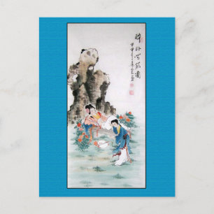 Antiek Chinees schilderen van twee dames Briefkaart