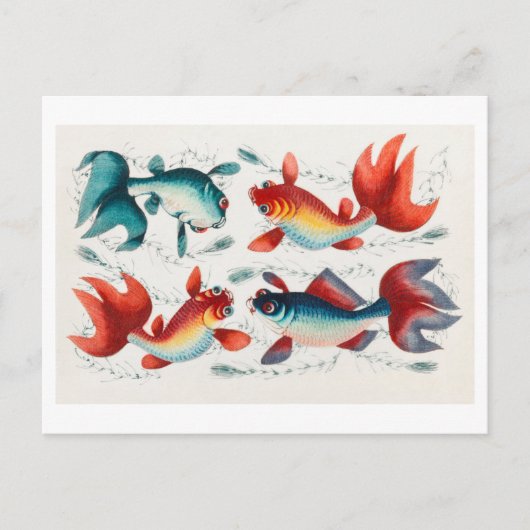 Antiek Chinees schilderij van goudvis Briefkaart (Voorkant)