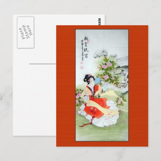 Antiek Chinees schilderij van Lady in Sinaasappel Briefkaart (Voorkant / Achterkant)