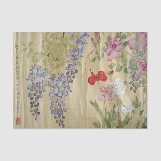 Antiek Chinees Weefselpapier voor Wisteria en Peon Tissuepapier (Voorkant)