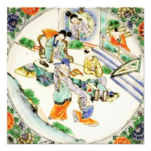 Antiek Chinees  Witte Chinoiserie Bloemen Foto Afdruk