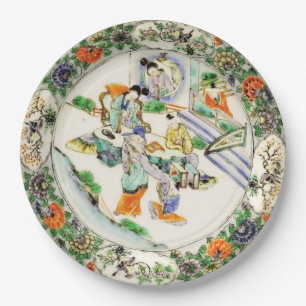 Antiek Chinees  Witte Chinoiserie Bloemen Papieren Bordje