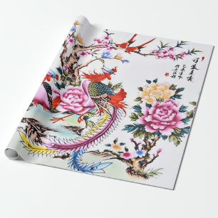 Antiek Chinese Bloemvogels Chinoiserie Decoupage Cadeaupapier
