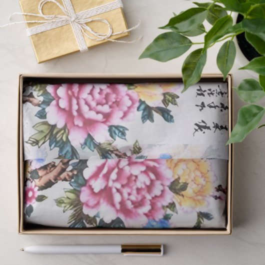 Antiek Chinese Bloemvogels Chinoiserie Decoupage Tissuepapier (Geschenk)