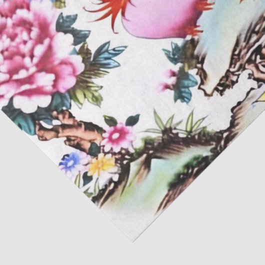 Antiek Chinese Bloemvogels Chinoiserie Decoupage Tissuepapier (Detail)