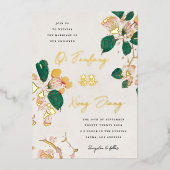 Antiek Chinese bloesems Dubbelgeluk bruiloft Folie Uitnodiging (Voorkant)