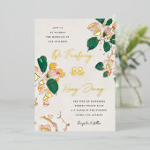 Antiek Chinese bloesems Dubbelgeluk bruiloft Folie Uitnodiging (Staand Voorkant)