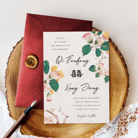 Antiek Chinese bloesems Dubbelgeluk bruiloft Kaart