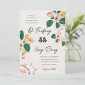 Antiek Chinese bloesems Dubbelgeluk bruiloft Kaart (Staand voorkant)