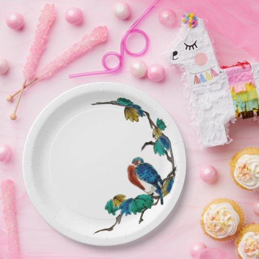 Antiek Chinese botanische vogellente Papieren Bordje (Feest)