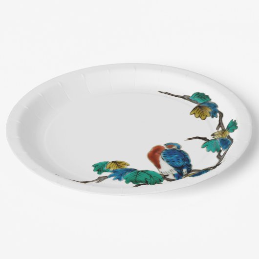 Antiek Chinese botanische vogellente Papieren Bordje (Gekanteld)