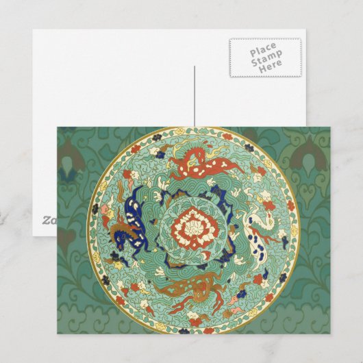 Antiek Chinese cirkel blauw groen Briefkaart (Voorkant / Achterkant)